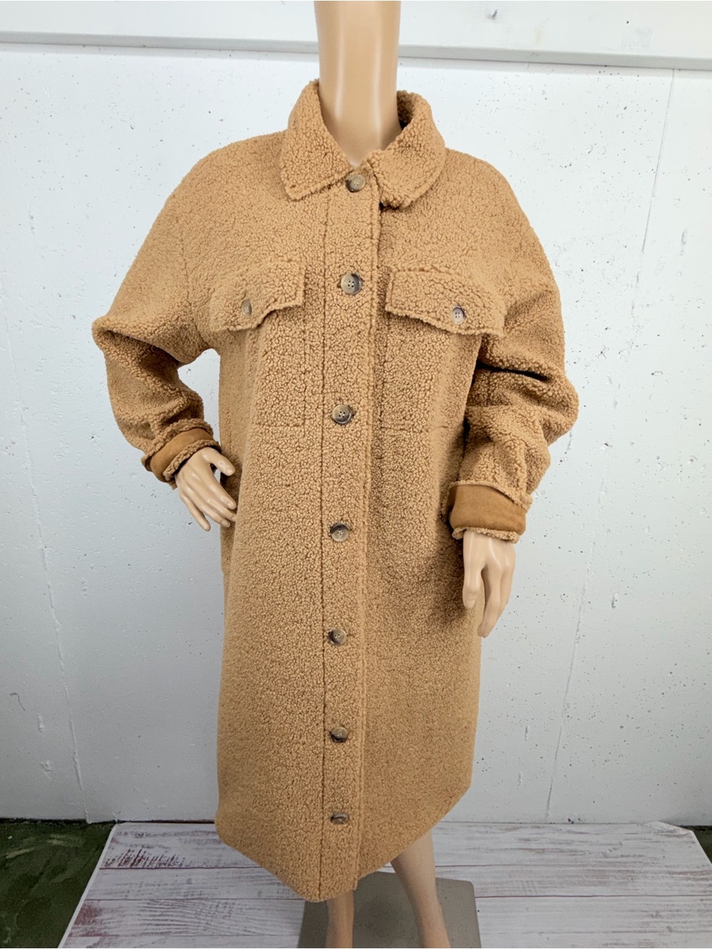 Joie Women’s Medium Longline Carmel Faux Fur Wool Midi Shirt Jacket Shacket